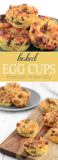 baked egg cups on a cutting board with text overlay