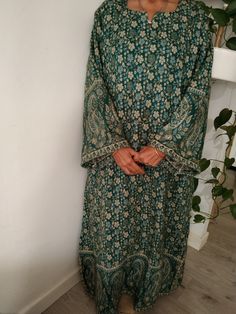 Yak wool kaftan Fits upto 2XL Festive Green Long Sleeve Maxi Dress, Green Bohemian Kaftan For Festive Occasions, Green Long Sleeve Festive Abaya, Festive Green Long Sleeve Abaya, Traditional Long Sleeve Poncho, Traditional Tunic With Kimono Sleeves, Bohemian Embroidered Winter Dress, Winter Bohemian Embroidered Dress, Winter Bohemian Maxi Dress