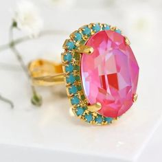 iloniti - Etsy Swarovski Ring, Orange Turquoise, Orange Crystals, Turquoise Crystal, Oval Ring, Ruby Earrings, Crystal Ring, Dream Jewelry, Bridesmaid Earrings