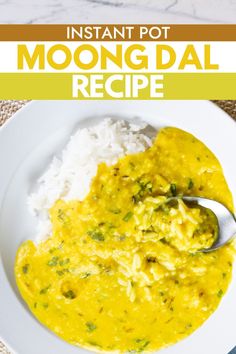 instant pot moong dal recipe on a plate with rice