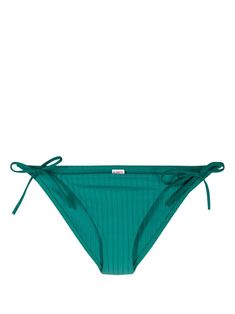 emerald green stretch-design ribbed detailing side tie fastening mid-rise Be mindful to try on swimwear over your own garments. Try On, Women Swimsuits, Siding, Green