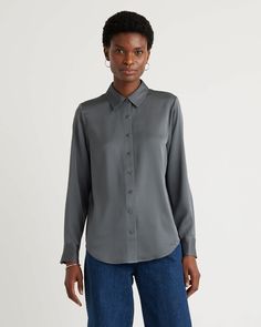 Washable Stretch Silk Blouse | Quince Fall Silk Blouse For Business Casual, Silk Blouse For Business Casual In Fall, Fitted Silk Shirt For Office Wear, Fitted Silk Blouse For Business Casual, Sleek Silk Blouse For Work, Sleek Silk Workwear Blouse, Versatile Fitted Silk Blouse, Silk Relaxed Fit Top For Formal Occasions, Casual Silk Blouse For Office