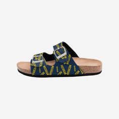 Double your fun. Double your fan. With the Michigan Wolverines Women's Mini Print Double Buckle Sandals, you can step in style, and not have to worry about getting sand in your shoes during your next beach excursion. Features Team-colored design with repeat logo display on straps, in case it wasn't clear where your allegiances lie Two adjustable buckled straps, so you can strap in for a good time Slip-on style with open-toe design so you can stay cool in the heat of competition, or at the beach Adjustable Buckle Closure Comfortable Flip Flops, Beach Flip Flops With Cork-bed Midsoles, Casual Sandals For Summer Adventures, Open Toe Sandals For Summer Adventures, Summer Open Toe Sandals For Summer Adventures, Casual Adjustable Sandals For Summer Adventures, Casual Beach Slippers With Buckle Closure, Adjustable Casual Sandals For Summer Adventures, Beach Slippers With Buckle Closure And Round Toe