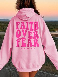 Drop Shoulder Hoodie, Christian Sweatshirt, Faith Over Fear, Pull Sweat, Short En Jean, Print Pullover, Basic Style, Casual Hoodie, Plus Clothing