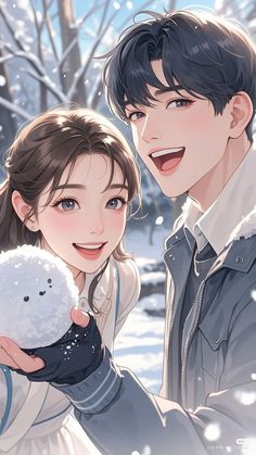 two people holding snowballs in their hands