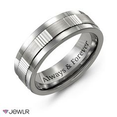 a wedding ring with the words always and forever engraved on it's center band