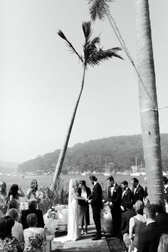 a couple getting married under a palm tree