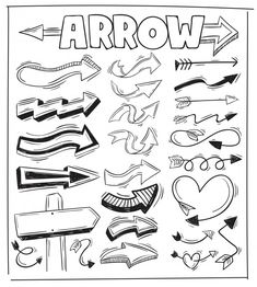 an image of arrows drawn in black and white with the word arrow on it's side