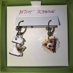 Nwt ~Betsey Johnson Mixer And Pie Earrings. These Are Pierced Earrings With A Lever Back Closing. White Metal Clip-on Earrings For Gift, White Clip-on Hoop Earrings For Gift, White Clip-on Hoop Earrings As Gift, Pie Earrings, Betsey Johnson Jewelry, Earrings Color, Pierced Earrings, Earings Piercings, Betsey Johnson