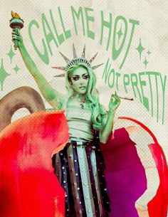 the statue of liberty is holding a red apple in her hand and wearing an american flag skirt