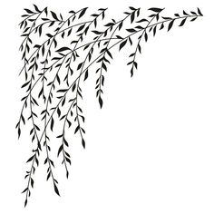 black and white drawing of branches with leaves