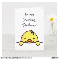 a happy duckling birthday card with a daisy in the background