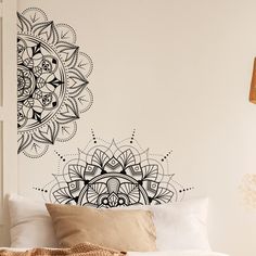 PRICES MAY VARY. Items Sent to You: you will receive a total of 2 pieces of half boho wall decals, including two kinds of size, which are 73 x 36 cm/ 28.74 x 14.17 inches and 74 x 37 cm/ 29.13 x 14.57 inches, suitable for decorating your house, enough to satisfy your various decorating ways Long Term Attaching: these half mandala wall decals are made of quality PVC material, which is self adhesive and removable, odorless and waterproof, safe to use, firm and not easy to fade, which can keep glos Yoga Mural Wall, Living Room Yoga, Yoga Studio Decor, Yoga Decor, Boho Mandala, Indian Flowers, Wall Decals For Bedroom, Flower Wall Decals, Bohemian Wall