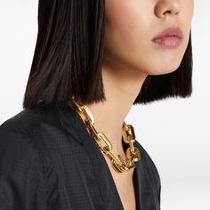 LOUIS VUITTON® - Lv Edge Necklace Mm - Gold Designer Chain Necklace As Gift, Designer Everyday Luxury Necklace, Luxury Solid Link Jewelry For Parties, Designer Polished Finish Necklace, Luxury Gold-tone Evening Chain Necklace, Luxury Gold-tone Chain Necklace For Evening, Luxury Gold-tone Chain Necklace, Chunky Chain Jewelry For Evening, Edge Necklace