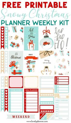 free printable snowy christmas planner weekly kit with the text overlaying it