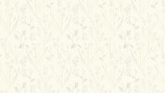 a white wallpaper with green and yellow flowers on the top of it, in front of a beige background