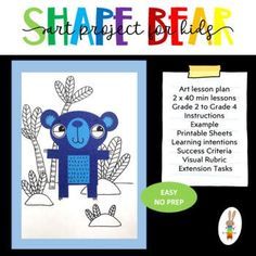 an art lesson for children to learn how to draw and color with the shape bear