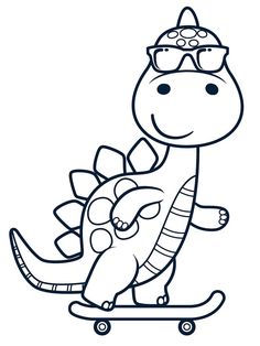 a cartoon dinosaur riding a skateboard with sunglasses on it's head and wearing a helmet