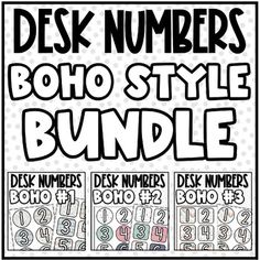 a black and white poster with the words desk numbers boho style bundle on it