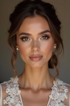 Sarah Hyland Wedding Makeup, Bridal Make Up Hazel Eyes Natural, Makeup Looks For Auburn Hair, Bridesmaid Wedding Makeup Brown Eyes, Makeup For Hooded Eyes Wedding, Wedding Hooded Eye Makeup, Small Eyes Wedding Makeup, Wedding Makeup For Brown Eyes Tan Skin, Formal Make Up Brown Eyes