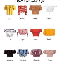 different types of blouses with the names on them