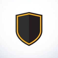 a black and yellow shield icon on a white background