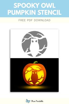 the spooky owl pumpkin stencil is shown