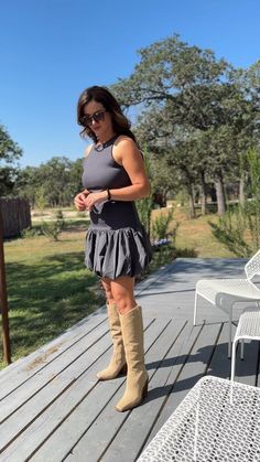 Shop Women's Bubble Mini Tank Dress paired with tall boots for a cute vacation outfit, Beach Trip Outfits, Cute Vacation Outfits, Bubble Dress, Mini Tank Dress, Vacation Dresses, Work Outfits Women, Night Outfits