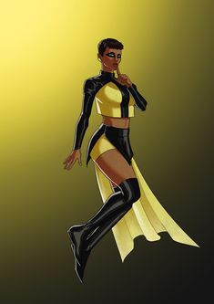 a woman in a yellow and black costume