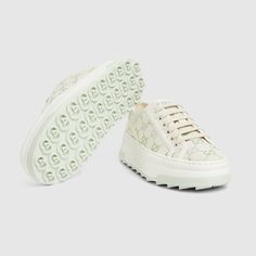 Shop the Women's Gucci Tennis 1977 sneaker in white at GUCCI.COM. Enjoy Free Shipping and Complimentary Gift Wrapping. Rhombus Design, Gg Logo, Adidas Shoes, Style Icons, Top Sneakers, Evolution, 1970s