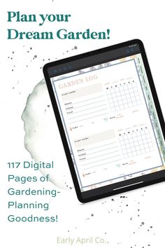 a tablet with the text plan your dream garden on it