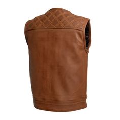 CUS6030CMB | DUST DEVIL - Men's Club Style Leather Vest The Dust Devil is an all leather club style vest, that fits just like our No Rival and other standard club vests. It features a rolled collar, cropped center zipper for comfort while sitting on the bike, and also has an easy access zip so you can easily add patches or embroideries. Don't forget about our huge conceal carry pockets! Features: 1.00-1.1 mm Diamond Naked Cowhide Club style with rolled collar, covered snaps and hidden cropped ce Classic Sleeveless Leather Vest, Leather Vest For Motorcycling In Fall, Leather Vest For Motorcycling, Fall Season, Classic Brown Vest For Outdoor, Classic Brown Outdoor Vest, Rugged Leather Sleeveless Vest, Classic Leather Vest For Biker Events, Classic Brown Leather Vest, Outdoor Brown Leather Vest