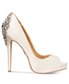 Badgley Mischka Kiara Embellished Peep-Toe Evening Pumps & Reviews - Pumps - Shoes - Macy's Bridal Shoes Low Heel, Badgley Mischka Shoes, Heels Pumps, Shoes White, Pump Sandals, Badgley Mischka, Bridal Shoes, Pump Shoes, Wedding Stuff