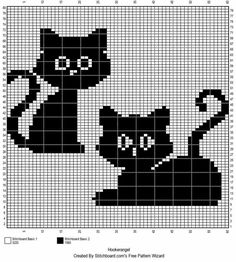 a black and white cross - stitch pattern with a cat on it's back