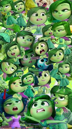 an image of many different people with green hair and eyes, all looking at each other