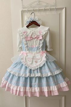 Cat Ear Story Multi-layer Ruffle Bowknot Sweet Lolita Jsk Dress 4 Col – LolitaInside Sweet Blue Dress With Ruffles, Blue Ruffled Dresses For Tea Party, Yellow Aesthetic Outfit, Pink And Yellow Aesthetic, Quince Outfits, Dresses Kawaii, Drawing Outfits, Jsk Dress, Gacha Art