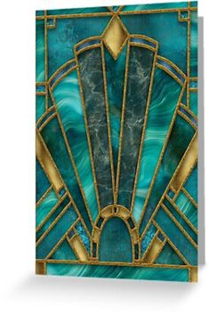 an art deco design with gold and blue colors