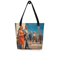 Stay stylish and organized on the go with our spacious tote bag, now with FREE SHIPPING to the US, Canada, EU, and UK! The artwork Indulge in the grace of a past epoch, immortalized in this artwork that portrays chic figures appreciating the iconic Eiffel Tower. The vibrant hues and timeless fashion evoke the enduring allure of Paris, rendering this piece an ideal acquisition for aficionados of art and admirers of The City of Light. The tote bag This tote bag is both trendy and practical and is Shopping Tote Bag With Case Included, Artistic Rectangular Shoulder Bag For Travel, Artistic Shoulder Bag For Travel, Artistic Large Capacity Shoulder Bag For Travel, Rectangular Bags With Artwork For Daily Use, Vintage Travel Shoulder Bag With Case, Artistic Tote Shoulder Bag For Travel, Artistic Shoulder Bag With Removable Pouch For Travel, Paris Tour