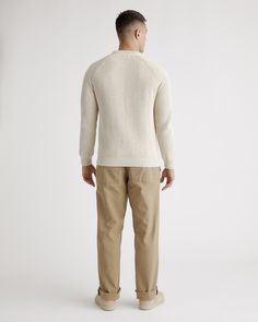 Casual, coastal cool: our 100% Organic Cotton Fisherman Crew Sweater is your latest wardrobe essential. This must-have sweater combines effortless style with low-key comfort. Made of 100% organic cotton, it's soft on your skin and timeless by design. Pair it with jeans for an everyday casual look or wear it to work with a more tailored trouser.  | Quince | Men's Fisherman Crew Sweater in Speckled Beige, Size Small, Organic Cotton Relaxed Fit Crew Sweater For Everyday, Cotton Sweater With Ribbed Cuffs For Work, Relaxed Cotton Sweater With Ribbed Cuffs, Relaxed Cotton Sweater For Fall, Casual Cotton Sweater For Everyday, Cozy Cotton Crew Sweater, Cozy Cotton Sweater With Relaxed Fit, Comfortable Cotton Everyday Sweater, Comfortable Everyday Cotton Sweater