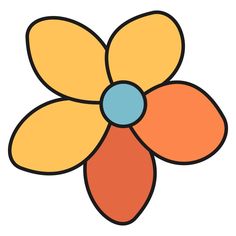 an orange and blue flower with two petals on the center, in front of a white background