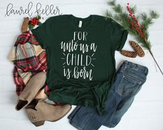 Unto Us A Child is Born SVG file, Hand Lettered SVG, Christmas SVG, Cricut svg, silhouette svg by LaurelKellerDesigns on Etsy Cricut Disney, Shirt Typography, Disney Christmas Shirts, Christmas Disney, Womens Disney Shirts, She Is Clothed, Christmas Svg Files, Disney Tips, Svg Silhouette