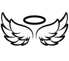 an angel wing with a halo in the center and two smaller wings above it, on top of a white background