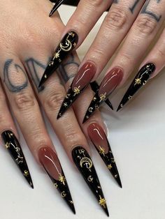 Multicolor  Collar    Color Nails Embellished   Beauty Tools Alt Nails, Ongles Goth, Jelly Stickers, Sharp Nails, Long Stiletto, Nagel Tips, Colorful Nails, Gold Nail