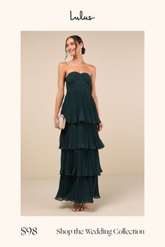 a woman in a strapless dress with the words shop the wedding collection