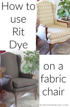 an upholstered chair with the words how to use rit dye on it