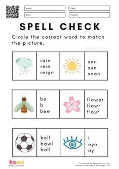 a printable spelling game for kids with pictures and words to spell the word's name