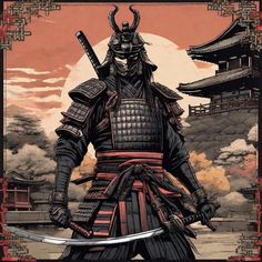 an illustration of a samurai holding two swords