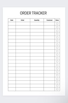 an order tracker is shown in the form of a sheet with lines and numbers on it