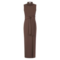 The Atria Wrap Maxi Dress is a timeless addition to a well considered wardrobe, with a high neck notch detail, wrap over skirt and optional tie detail, this dress is the epitome of refined elegance.  Constructed in a premium body sculpting fabric.  Invisible Zip Detail.  Designed and Made in the UK.  Model wears size 6. 92% POLYESTER  8% ELASTANE  UK Knitted Fabric High Neck Elegant Formal Dresses, Elegant High Neck Formal Dress, Chic Fitted Maxi Dress With Tie Fastening, Fitted Maxi Length Dress With Tie Fastening, Elegant Fitted Maxi Dress With Tie Fastening, Elegant Midi Dress With Tie Fastening, Elegant Maxi Dress With Tie Waist, Elegant Belted Sleeveless Maxi Dress, Elegant Sleeveless Belted Maxi Dress