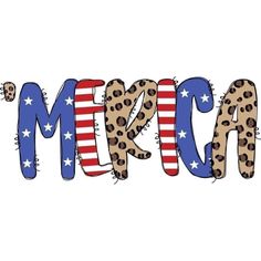 the word mich with an american flag and leopard print